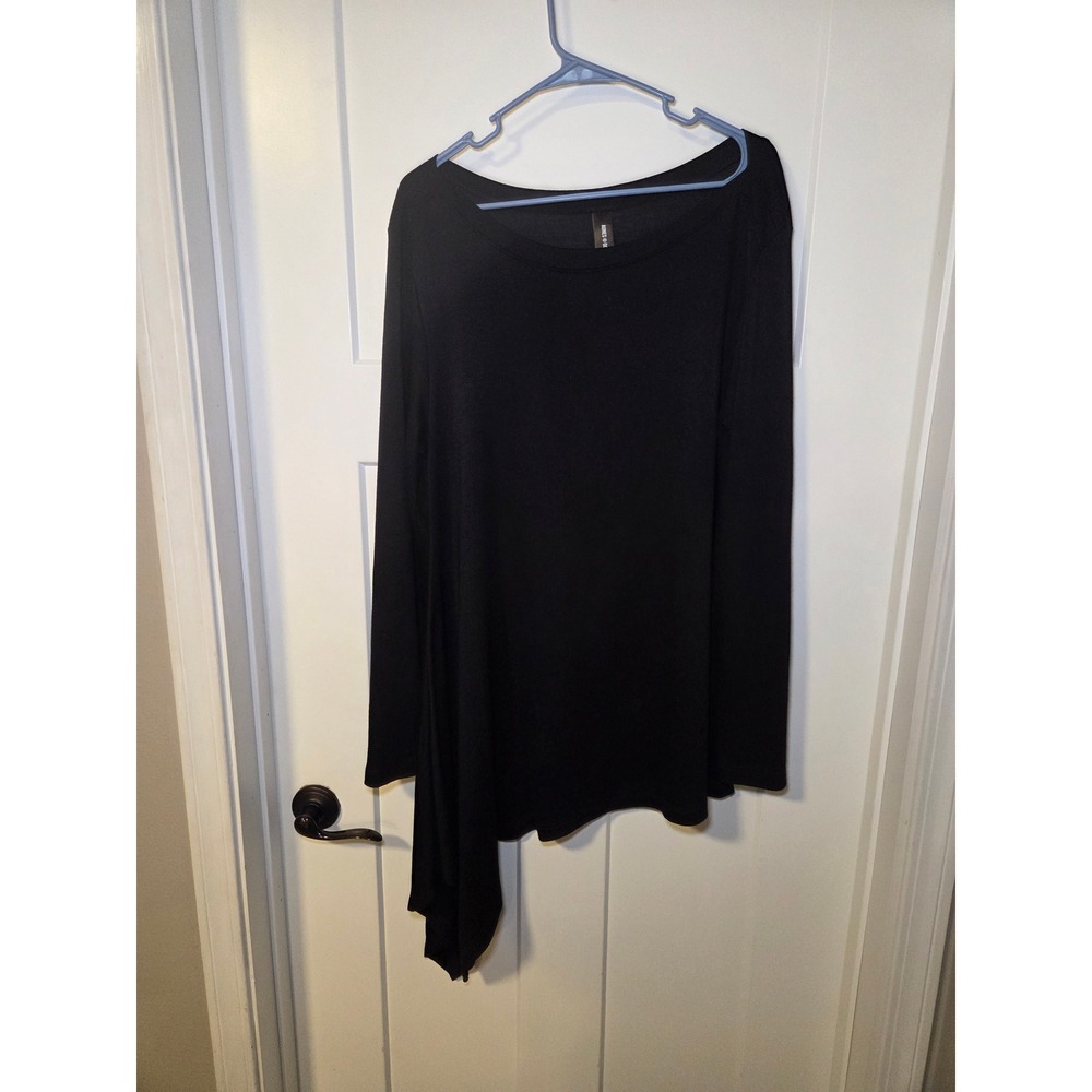 Agnes & Dora Black Asymmetric Handkerchief Hem Long Sleeve Tunic Top XL